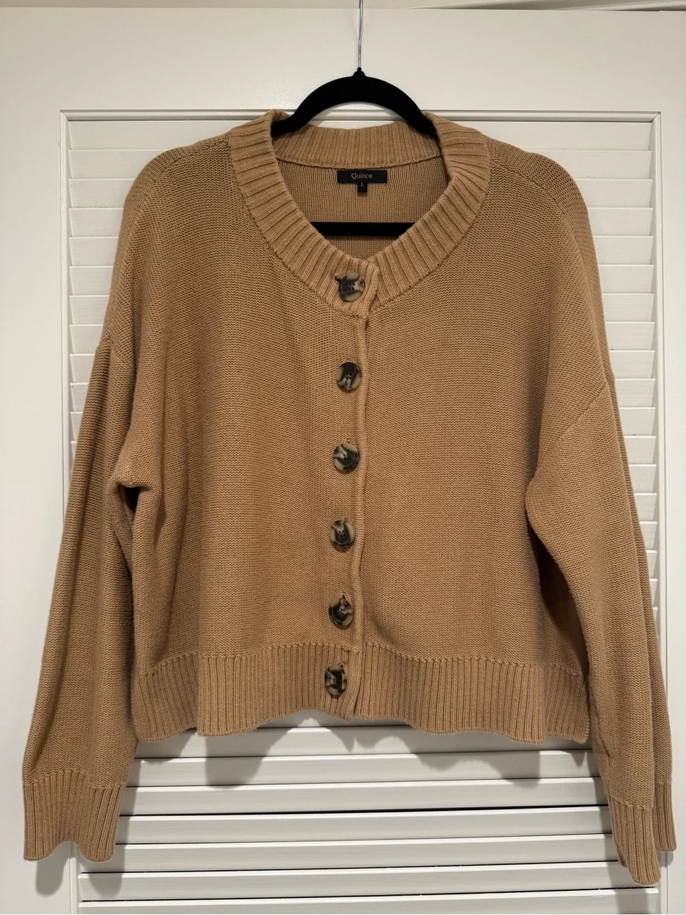 Quince 100% Organic Cotton Cropped Cardigan Sweater Camel Size Large - Picture 7 of 11